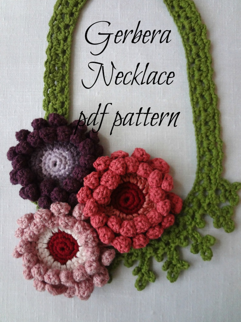 CROCHET PATTERN Gerbera Necklace modèle numérique, collier de fleurs au crochet, gerberas au crochet, collier de fleurs, tutoriel photo image 2
