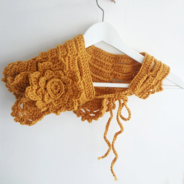 Crochet Pattern: Yvete Scarflette, crochet capelet, statement scarf,crochet wrap, mori girl, old world crochet,woodland crochet