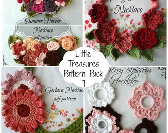 CROCHET PATTERN  Discount Pack #7, PDF Patterns crochet necklaces - crocheted necklace, crochet flowers, flower necklace, photo tutorial