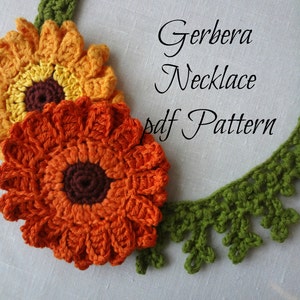 CROCHET PATTERN Gerbera Necklace modèle numérique, collier de fleurs au crochet, gerberas au crochet, collier de fleurs, tutoriel photo image 3