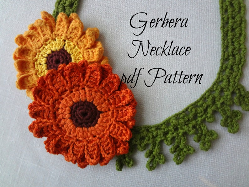 CROCHET PATTERN Gerbera Necklace modèle numérique, collier de fleurs au crochet, gerberas au crochet, collier de fleurs, tutoriel photo image 3