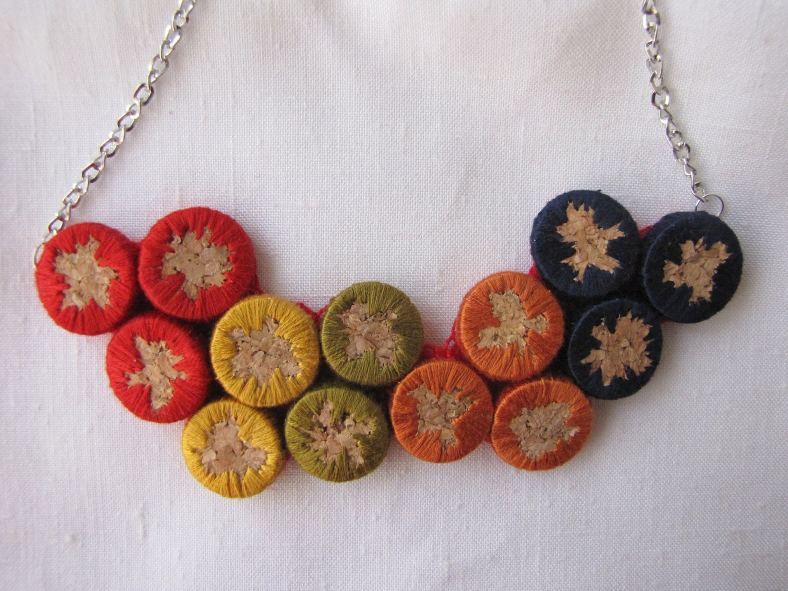 Cork Embroidered Necklace Joy of Spring Cork Necklaces Etsy