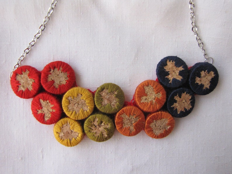 Cork Embroidered Necklace Joy of Spring Cork Necklaces Etsy
