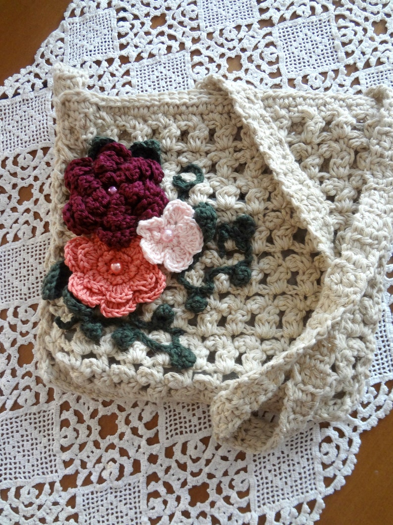 Crochet Bag Pattern Tuscan Window, crochet bag, shoulder bag, crochet shoulder bag, romantic bag, bohemian bag, flower bag, boho bag image 1