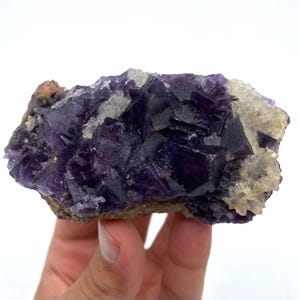179 Grams , Beautiful Purple Cubic Fluorite with calcite , from Pakistan , 89 x 43 x 37 mm , minerals/crystals/specimens/Collectors .
