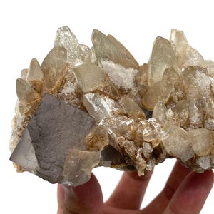 Fluorite Cubes with Dog Tooth calcite , Pakistan Mineral Specimen , ( 525 Grams , 66 x 111 x 64 mm ) ( Fast Shipping )