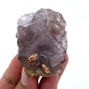 SelfStandable Purple Cubic Fluorite with calcite , Pakistan Mineral Specimen , ( 90 Grams , 50 x 36 x 33 mm )