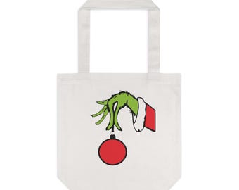 Grinch-Themed Cotton Tote Bag | Holiday Shopping, Christmas Gift, Eco-Friendly, Reusable Bag, Grinch Lover