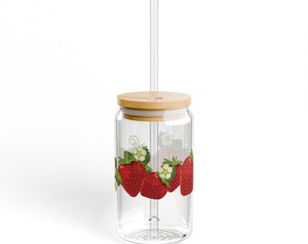 Strawberry Sipper Glass, 16oz | Eco-Friendly Drinkware, Summer Vibes, Perfect Gift for Fruit Lovers, Outdoor Picnics, Party Favors