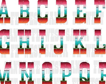 Grunge Serape Western Alphabet Font, T-Shirt Sublimation, PNG Letters, Download