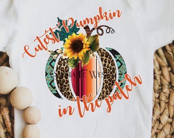 Cutest Pumpkin in the Patch, Serape Pumpkin, Leopard Print Pumpkin, Sublimation, PNG, DTG, DTF