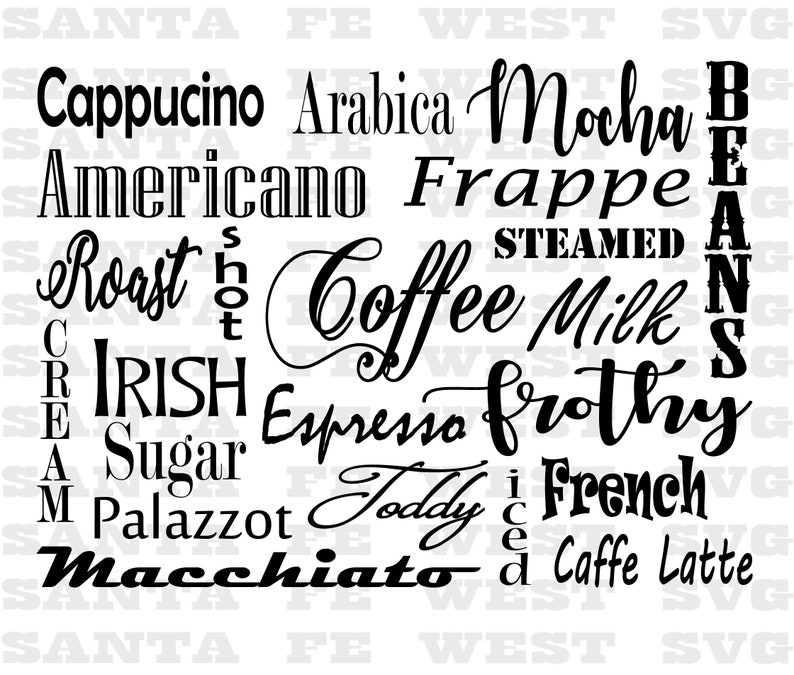Coffee Word Art SVG PNG Scrapbook Clip Art Sign Etsy