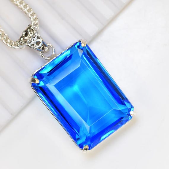 【New Arrivals】シルバー925ペンダントblue sapphire Brilliant Blue Sapphire Pendant 129.55 Ct 925 Sterling Silver