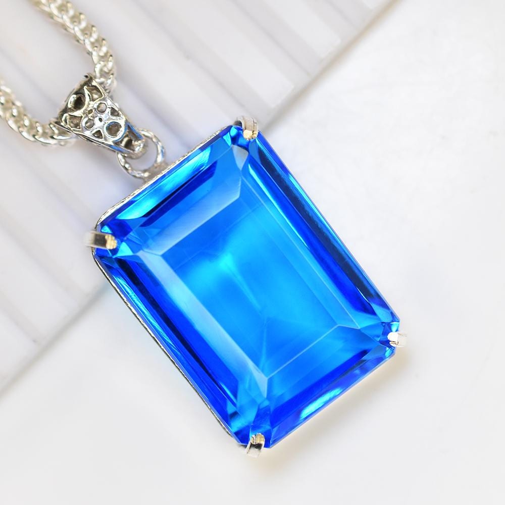 Brilliant Blue Sapphire Pendant 129.55 Ct 925 Sterling Silver