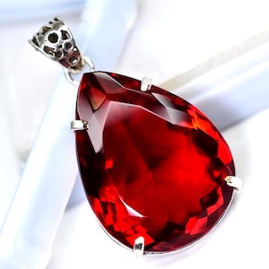 107.35 Ct Unisex Pendant Red Ruby Gemstone | Certified 925 Sterling Silver Jewelry Lab Created | Elegant Jewelry Gift For Girlfriend