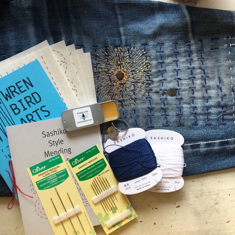 Sashiko Inspired Mending Kit Modern Visible Mending Tool Set Etsy