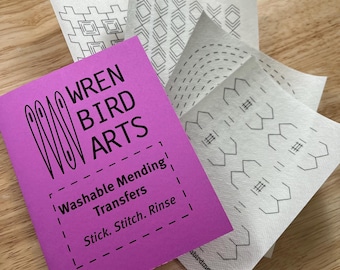 Washable Visible Mending Templates #5 Lavender Package Embroidery Transfers Set of 4