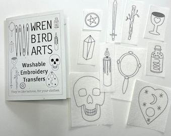 Witchy Washable Embroidery Transfer Patterns Tarot Ouiji Skull Halloween Hand Embroider