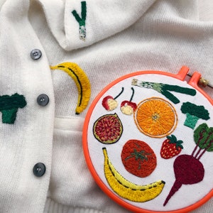 Patrones de bordado de frutas y verduras Transferencias de bordado con reparación visible solubles en agua Diseños de bordado a mano