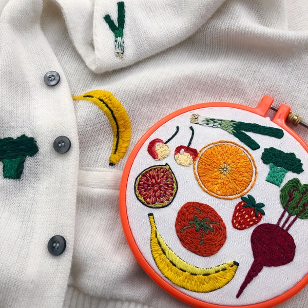 Fruit and Veggie Embroidery Patterns Water Soluble Visible Mending Embroidery Transfers Hand Embroidery Designs
