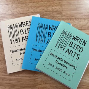 Beginner Set Visible Mending Pattern Pack Embroidery Transfer Designs Blue Green Cream