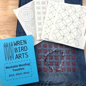 Washable Mending Transfer Version 1 Blue Sashiko Style Mending Patterns