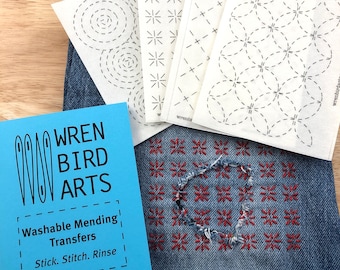 Washable Mending Transfer Version 1 Blue Sashiko Style Mending Patterns