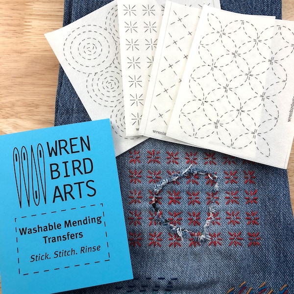 Washable Mending Transfer Version 1 Blue Sashiko Style Mending Patterns