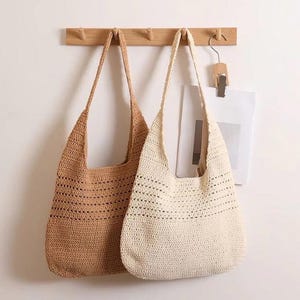 Minimalist Crochet Shoulder Bag, Boho Style, Handmade Crochet Beach Bag, Cotton Summer Bag, Summer Bag Gift, Crochet Beach Bag, Gift for Her