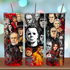 Horror movie characters 20 oz skinny tumbler wrap, Killer friend Halloween tumbler, Scary movie png, Scary horror tumbler sublimation design