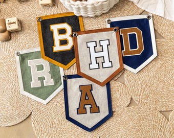 Custom Initial Sign - Vintage Initial wall decor, Personalized Name pennant, Felt Flag, Baby Shower Decor, Nursery decor, Kid name sign