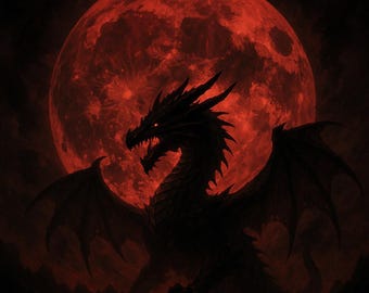 Epic Demon Dragon at Blood Moon – Digital Art Print
