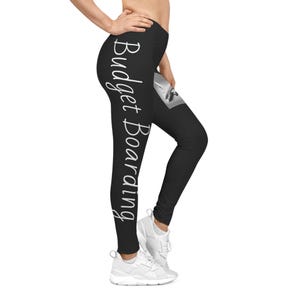 Budget Boarding Travel Inspired Womens Casual Leggings,Comfy Workout Pants,Airplane Leggings,Jetsetter Activewear,Perfect Gift for Travelers