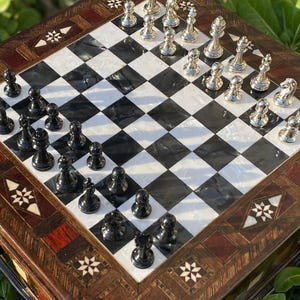 11&#39;&#39; Handmade Chess set with Classic Metal Chess Pieces, Luxury Storage Chess Board for All Ages, Chess Gift for Father, Birthday Chess Gift