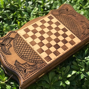 Backgammon Set Ornaments, Personalized Armenian Natural Walnut Inlaid Set Checkers and Backgammon, Best Personalized Birthday Gift for Him
