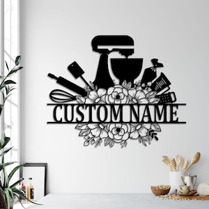 Personalized Baking Metal Wall Art, Kitchen Decor Gift, Bakery Sign, Cooking Lover gift, Custom Baker Name Sign Chef Gift Kitchen Sign