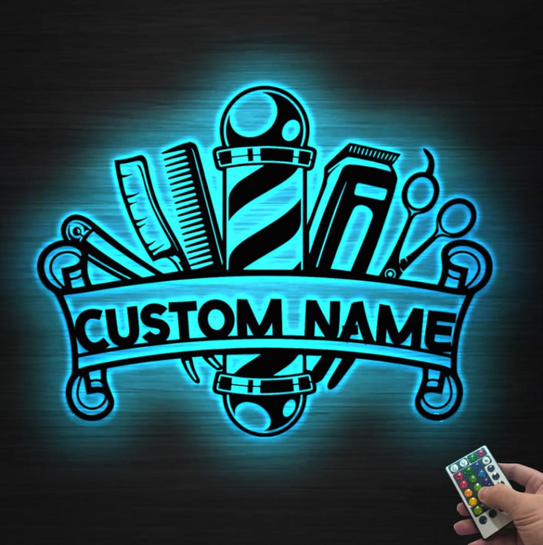 Personalized Barber Shop Metal Sign LED Light,barber Shop Wall Decor ...