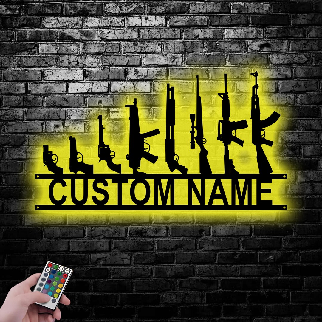 Custom Gun Metal Sign LED Light,gun Metal Wall Art,personalized Armory ...