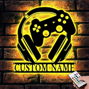 Custom Video Game Metal Sign with LED Light, Personalized Gamer Controller Wall Art, Game Room Decor, Gamer Name Sign, Boy Room Gift