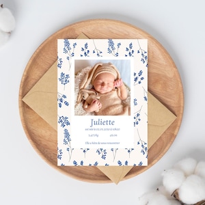 Birth Announcement Card, Floral Baby Announcement, Newborn Welcome Card, Minimalist Editable Canva Template Customizable