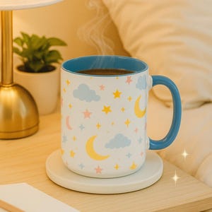 Pastel Moon and Stars Accent Coffee Mug | 11oz 15oz