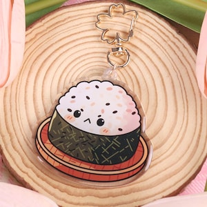 Onigiri Keychain Acrylic Double Sided Rice Ball Charm | Cute Kawaii Sushi Keychain | Japanese Food Bag or Backpack Accessory