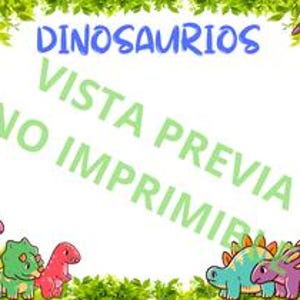 May include: A white background with the word "DINOSAURIOS" in blue and green cartoon dinosaurs. The text "VISTA PREVIA NO IMPRIMIR" is printed in green diagonally across the image.