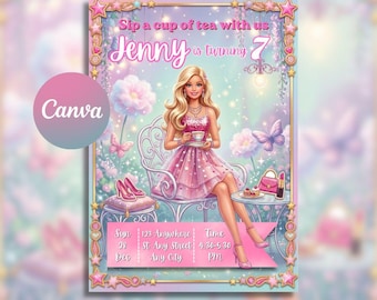 Barbie Theme Birthday Party Invitation | Barbie Doll Party Invite | Editable Design (Canva Template)
