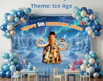 Ice Age Birthday Backdrops Bundle | Digital Canva Templates | Landscape & Portrait Orientation | Editable Customizable Designs
