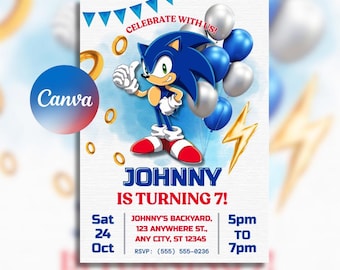 Sonic Birthday Invitation | Editable Canva Template | Sonic the Hedgehog Birthday Card, Shadow the Hedgehog Party Invite (Digital Download)
