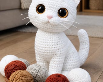 White Cat Amigurumi Crochet Pattern PDF | Easy Beginner Plush Cat DIY Tutorial