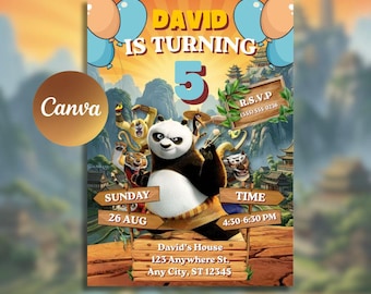 Kung Fu Panda Theme Birthday Party Invitation | Kung Fu Panda Movie Party Invite | Editable Design (Canva Template)