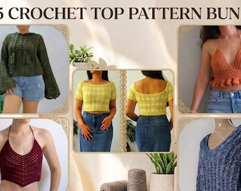 5 Crochet Top Pattern Bundle | Summer Crochet Tops Collection | Halter, Crop, Mesh