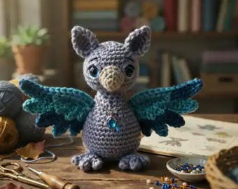 Crochet Griffin Amigurumi, Plush Fantasy Creature, Miniature Lavender Griffin Plushie,Mythical Beast Toy